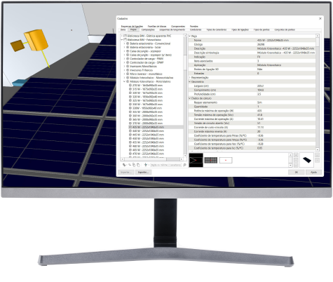 Software para projetos fotovoltaico: cadastro de pecas